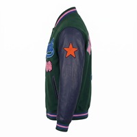 Blouson universitaire en chenille avec patchs, broderie chaîne, lettrage, motif bouteille, en laine marine et cuir, style Letterman, doublure matelassée OEM, poids lourd 650 GSM