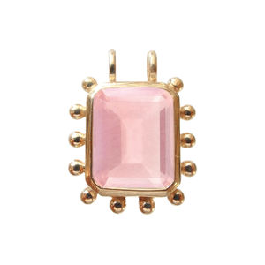 925 argent Sterling octogone Rose Quartz lunette pendentif avec 2 boucles or Vermeil Fine pierre de naissance pendentifs breloques pour cadeau - Product Image 1