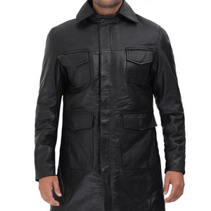 Manteau en cuir classique pour homme, réversible, avec détails boutonnés, coupe élégante pour l'hiver, décontracté et adapté au bureau - Product Image 1
