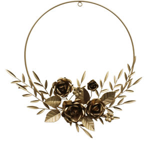 Couronne suspendue décorative murale en fer Couronne en rotin couleur or pour la décoration de la maison et du mariage faite à la main en vrac - Product Image 1