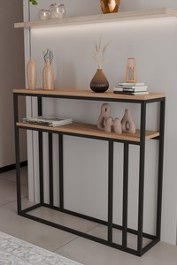 Mesa Consola Moderna Minimalista con Superficie de Madera y Estructura Metálica para Entrada o Sala de Estar - Product Image 5