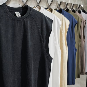 Camiseta Vintage sin mangas de algodón 100% con logotipo personalizado para hombre, camiseta sin mangas raglán vieja lavada, chaleco, ropa de calle de moda, tejido transpirable - Product Image 4