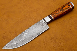 Couteau de chef en acier damas avec manche en laiton en bois Pakka quantité minimale de commande personnalisable 10pcs - Product Image 4