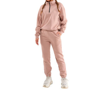 Algodón Otoño Invierno cremallera de gran tamaño de lana conjunto de dos piezas ropa de mujer Crop Top chándales Sudadera con capucha 2025 - Product Image 1