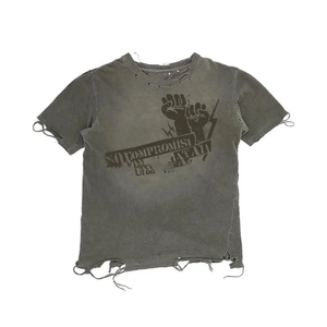 เสื้อยืดแขนสั้นลำลองสำหรับผู้ชายผู้หญิงเสื้อยืดพิมพ์ลายระบายก่อนซัก - Product Image 4