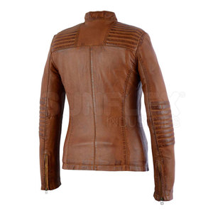 เสื้อแจ็คเก็ตหนัง Nappa คุณภาพดีที่สุดสำหรับผู้หญิง สำหรับฤดูหนาว แห้งเร็ว ระบายอากาศได้ดี คอตั้ง ลายเรียบ สีตามสั่ง บริการ OEM - Product Image 6