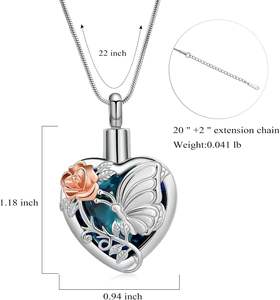 Colliers d'urne papillon en métal pour cendres Bijoux d'urne pour cendres humaines pour femmes Collier de crémation de coeur pour cendres Taille personnalisée - Product Image 2