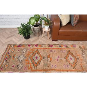 Alfombra Turca Vintage de 2.8x13.8 pies, Alfombra de Pasillo, Alfombra Oriental de Lana Marrón Naranja - Product Image 1