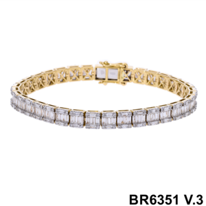 Bracelet tennis élégant et intemporel en or 14 carats pour femme 6.16CTW Diamants ronds et baguettes - Product Image 3