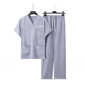 Custom Unisex V Neck Medical Scrub Set Short Sleeve Hospital <b>Nursing</b> Uniform Cotton Polyester Workwear with Logo - Product Image 5