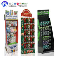 Présentoir de sol en carton personnalisé pour Noël avec crochets, étagère à niveaux en papier pour chaussettes, bonbons et accessoires de Noël