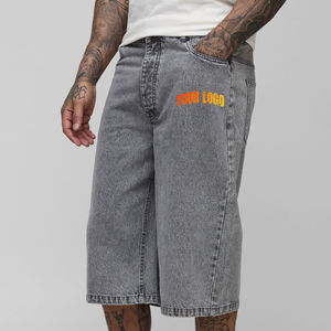 Pantalones Cortos Vaqueros de Mezclilla para Hombre, Estilo Hip Hop Urbano, 100% Algodón, Lavado Ácido, Transpirables, Impermeables, Holgados y Largos - Product Image 1