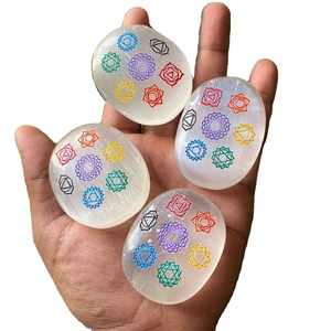 Wholesale Selenite Chakra Symbol Engraved <b>Quartz</b> Crystal Love Palm Stone Pendulum Agate Gemstone Healing <b>Plate</b> Home Decoration - Product Image 1