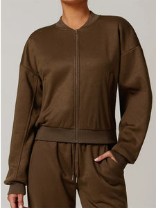 Conjunto informal para correr para mujer, prendas de vestir, abrigo cálido de manga larga con cremallera y cintura alta, pantalones de chándal con bolsillo y cordón, traje deportivo, chándal - Product Image 4