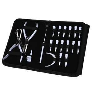 Kit de Herramientas para Extensiones de Cabello Blanco con Pinza para Crimpar Cuentas, Removedor, Agujas Curvas, Gancho Enhebrador y Pinzas de Sección Tipo Pico de Pato - Product Image 1