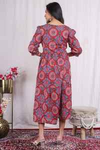 Vestido de iglesia de algodón puro para mujer, vestido acampanado, estampado de bloque de mano, verano, carrera, oficina, ocasiones formales, elegante, para mujer - Product Image 5