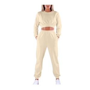 Sudaderas con capucha cortas con pantalón de moda 100% Material de algodón Chándal recortado transpirable Color marrón para damas - Product Image 3