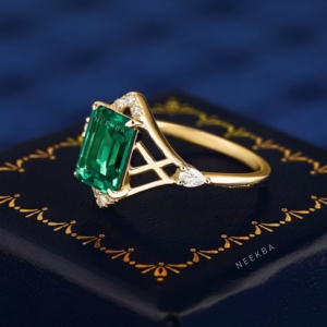 Único 6*8mm Esmeralda forma laboratorio cultivado Esmeralda 925 anillo de plata esterlina May Birthstone anillo Esmeralda forma nupcial anillo de plata - Product Image 4