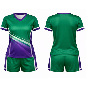 Uniforme de Voleibol Verde de Alto Rendimiento para Mujer, Conjunto de Jersey de Manga Corta con Contraste Morado, Sublimación, Ropa Deportiva de Equipo - Product Image 3