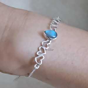 Bracelet en labradorite en forme de larme, chaîne en argent sterling 925 avec pendentif cœur - Product Image 5