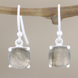 Boucles d'oreilles pendantes en argent Sterling 925 faites à la main d'inspiration religieuse pierre naturelle forme carrée Labradorite cadeau pour les filles - Product Image 4