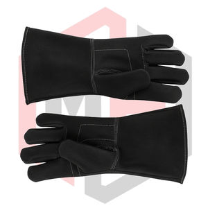 Black Leather <b>Gloves</b> Reinforced Palm Welding Heat Fire Resistant Anti-Static 14 Inch 11 oz <b>Silicone</b>-free Powder-free Mig Tig - Product Image 6