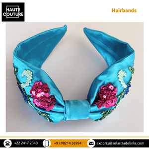 Vente exclusive sur les filles Party Wear Rose, Or et Bleu Fleur Glitzy Poly Satin Tissu Paillettes Fait Bandeaux Bandeaux - Product Image 2
