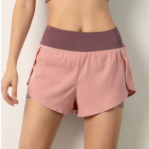 2024 gran oferta Fitness Running Tight doble capa deportes tela entrenamiento gimnasio pantalones cortos mujeres Yoga Shorts - Product Image 3