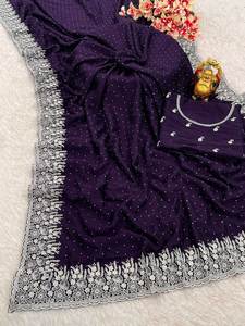 Sari de seda de diseñador con bordado elegante Zari Work Stone Work Wedding and Party Wear Estilo pakistaní - Product Image 2