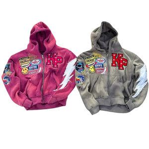 Sudaderas Personalizadas con Logotipo Bordado en Felpa Francesa para Hombre, Sudaderas con Capucha Vintage con Lavado Ácido, Estilo Desgastado, con Cierre, Holgadas, para Otoño - Product Image 4