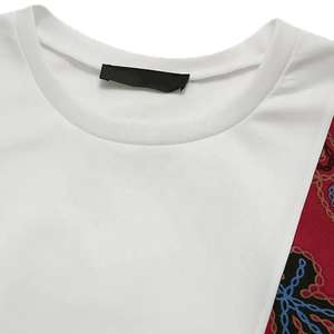 T-shirt patchwork élégant brodé à demi-manches pour hommes coupe ample décontracté Streetwear motifs solides panneaux imprimés tricotés à l'avant - Product Image 3