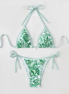 Expédition rapide Ensemble de bikini micro mini floral extrême, Maillot de bain sexy, String en V, Logo personnalisé, Maillot de bain perlé - Product Image 1