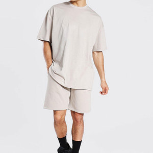 Ensemble d'été décontracté deux pièces pour hommes 100% coton Design de logo personnalisé T-shirts et shorts surdimensionnés respirants - Product Image 1