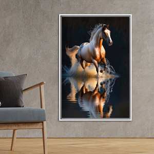 Impresión en lienzo de caballo corriendo - Decoración de pared contemporánea con diseño de animales, enmarcada en blanco - Product Image 1