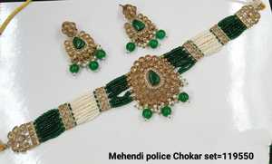 Joyería india tradicional y de moda chapada en oro y Motipearl gota gargantilla con pendiente a juego y collar Maagtika conjunto de mujeres - Product Image 4