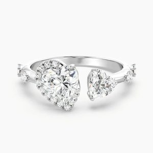 Double Heart <b>Open</b> Cuff Engagement <b>Ring</b> - Product Image 3