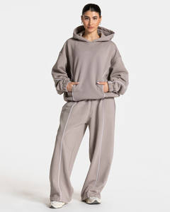 Sudadera con capucha y pantalones para hombre y mujer con logotipo bordado de Jacquard personalizado, suéter de algodón de punto cuadrado con hombros caídos - Product Image 5