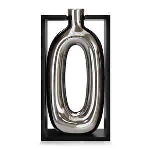 Jarrón de Cerámica y Madera Contemporáneo de 24 cm, Plateado, Italia - Product Image 1