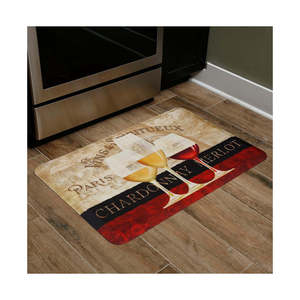 Tappetini da Cucina a Tema Vino di Parigi, Moderni Antiscivolo Imbottiti in PVC PU Vinile, Novità Natalizie Lavabili per Pavimento della Cucina - Product Image 2