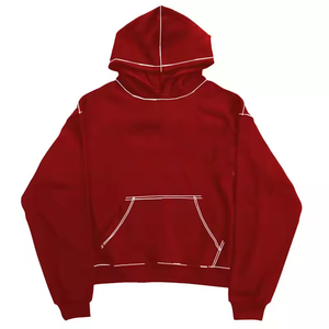 Sudadera con capucha recortada de punto de contraste personalizado verde oscuro 100% algodón orgánico bajo Moq 3D Puff impreso sudaderas con capucha recortadas - Product Image 3