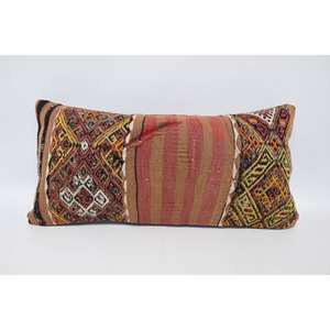 Oreiller en laine de Bohème multicolore 12x24 pouces Patchwork Kantha Coussin décoratif Vintage Brodé Imprimé Tissé pour le sol de la maison - Product Image 1