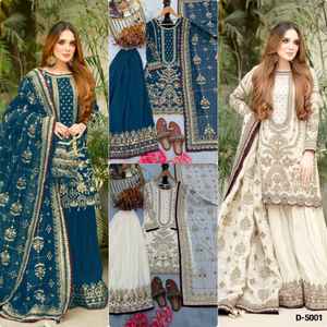 Vêtement ethnique indien en faux georgette lourd avec broderie lourde, travail de séquence, travail de rivets et de perles, costume salwar kameez avec dupatta - Product Image 4