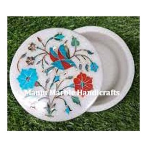 Plaques promotionnelles d'affaires octogonales faites à la main en marbre blanc indien moderne avec incrustation de nacre - Product Image 6