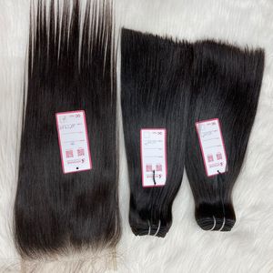 Wholesale Raw Cuticle Aligned Hair 100 Virgin Human Hair Mink Brazilian Hair Straight 3 Bundles With 5x5 Lace Closure - Product Image 1