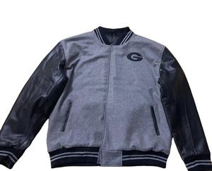 Veste universitaire Letterman en laine noire style baseball pour hommes avec broderie en chenille personnalisée - Product Image 1