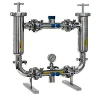 Filtro de Agua Manual Sanitario de Acero Inoxidable SS304/SS316L, Filtro Dúplex Higiénico, 4 Válvulas de Mariposa, 2 Válvulas Angulares de 1"-4"