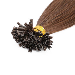 Extensiones de Cabello con Queratina I-Tip # 4 Extensiones de Cabello Humano Ruso Remy Castaño 12A, Super Doblemente Tramado, Liso - Product Image 4