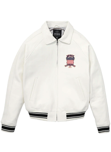 Chaqueta de cuero Varsity personalizada para hombre estilo bombardero con cremallera y dobladillo acanalado de retazos bordados para ropa de calle de invierno - Product Image 5