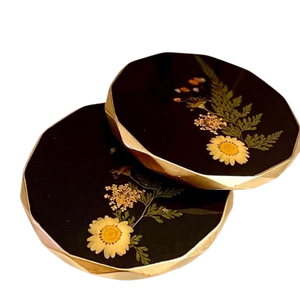 ที่รองแก้วกาแฟและไวน์ขอบทองสำหรับบ้านเครื่องครัวโต๊ะรับประทานอาหารที่รองแก้วลายดอกไม้ทำจากเรซิ่น - Product Image 1