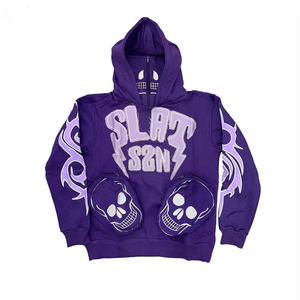 Sudadera con capucha y bordado en 3D de 100% algodón con logotipo personalizado para hombre, sudadera de lana desgastada de talla grande, cuello con capucha, diseño con cremallera, Invierno - Product Image 6